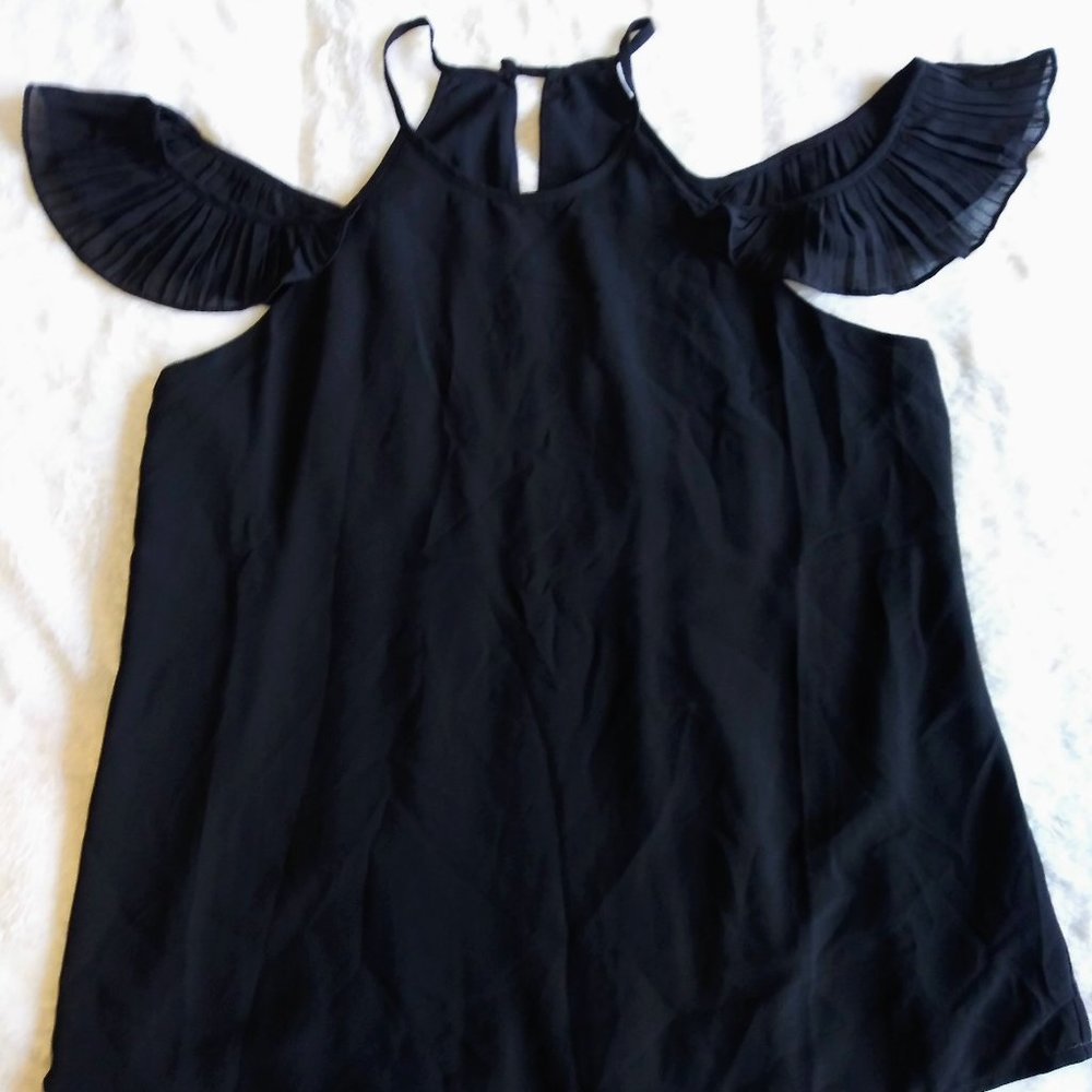 New Women's Naked Zebra Ruffled Cold Shoulder Top